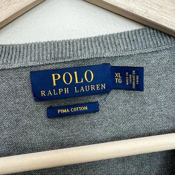 Polo by Ralph Lauren • Gray Pima Cotton V-Neck Sweater - Picture 4 of 6